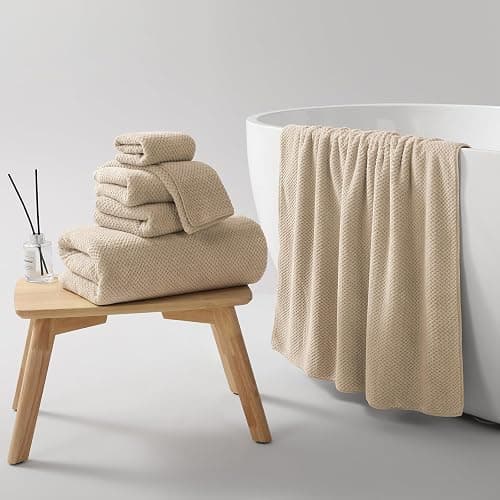 REDKISS 6-Piece Bath Towel Set - 2 Washcloths, 2 Hand Towels, 2 Bath Towels | Ultra-Fiber Coral Fleece, Super Absorbent, No Lint & No Fading | Perfect for Bathroom, Spa, Gym | Family & Adults-Camel thumbnail 2