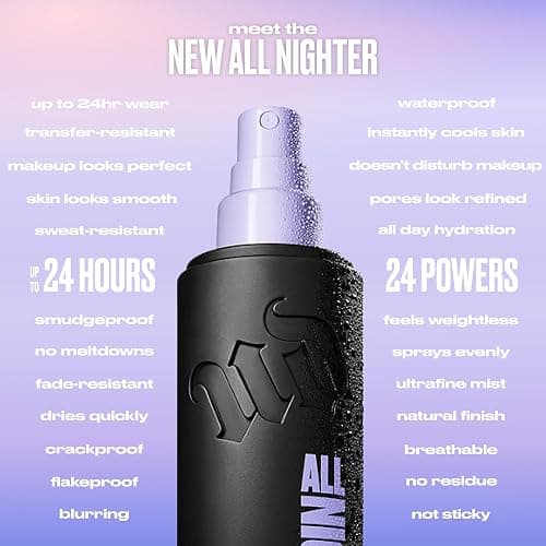 Urban Decay All Nighter Waterproof Makeup Setting Spray - Natural Finish, Up to 24HR Wear, Ultra-Fine Facial Mist, Hydrating Foundation Face Primer, Smudge-Proof, Transfer-Resistant, with Glycerin thumbnail 8