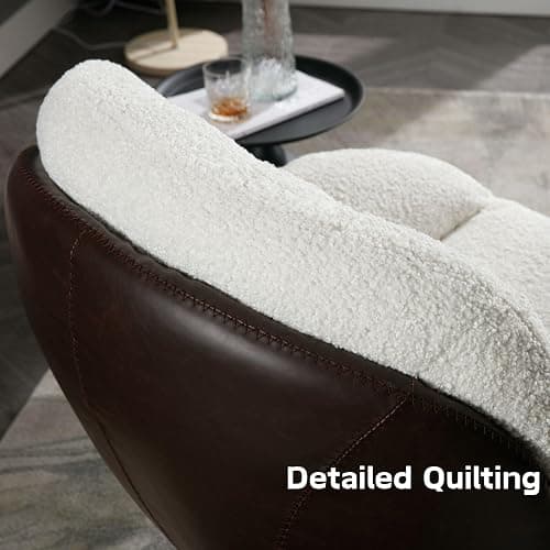 ZH4YOU Swivel Sherpa Accent Chair with Ottoman, Mid Century Modern Lounge Chair with Footrest, Comfy Reading Chair with 360 Degree Metal Base for Small Space/Living Room/Bedroom, White Fur thumbnail 6