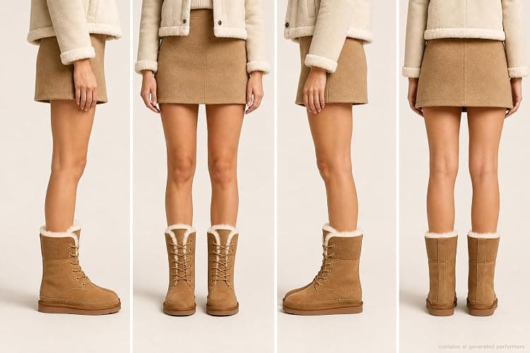 AU&MU Aumu Womens Shearling Leather Sheepskin Classic Lace up Mid Calf Flat Fur Winter Snow Boots… thumbnail 2
