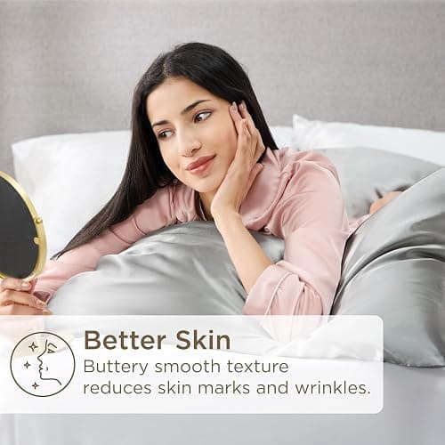 Bedsure Satin Pillowcase for Hair - Similar to Silk Pillowcase, Cooling Pillow Cases 2 Pack with Envelope Closure, Gifts for Women, Queen & Standard Size 50x75 cm, Grey thumbnail 4