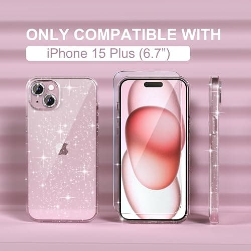 Choiche for iPhone 15 Plus Case Clear Women Girly (Glitter Clear) | Cute Glitter Bling Sparkly Phone Case, [2 x Diamond Camera Lens Protectors] [2 x Tempered Glass Screen Protectors] 6.7-inch thumbnail 3