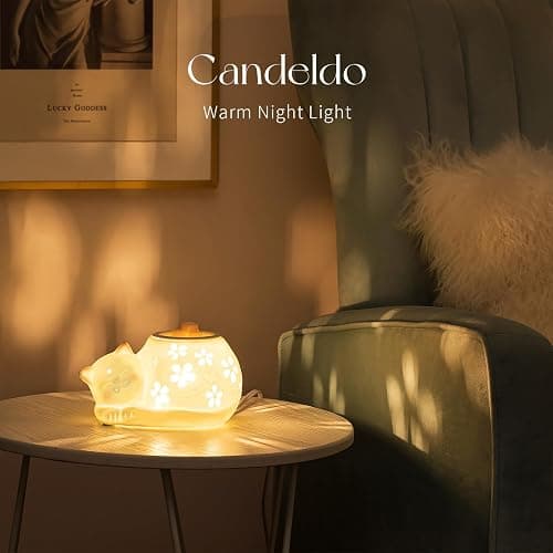 Candeldo Wax Melt Warmer Cat, Electric Wax Burner | with 2 Bulbs, Cute Decor for Home, Bedroom, Birthday Gifts for Women, Mom thumbnail 5