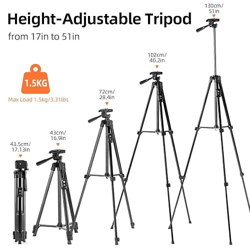 Fotopro Camera Phone Tripod 51 inch Aluminum Lightweight for Travel,360 Degree Panoramic Shooting with Bluetooth Remote and Phone Holder Load up to 3.3lb/1.5kg thumbnail 2