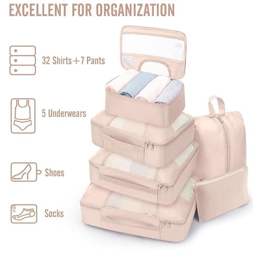 Veken 8 Set Packing Cubes for Travel Essentials,Anti-Wrinkle Buckled Suitcase Organizer for Shoe & Toiletry Bag,Carry On Luggage Bag with 99+ Count Mesh Holes for Airplane & College Dorm Accessories thumbnail 6