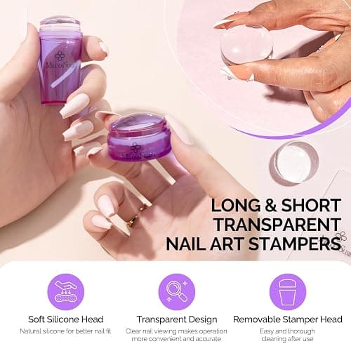 MelodySusie French Tip Tool, French Tip Stamp, Nail Stamper, 4PCS, Purple | 2 Clear Silicone Nail Stampers, 2 Scrapers, French Manicure Stamp, Nail Art Stamper, DIY Manicure, Home & Salon, Purple thumbnail 3