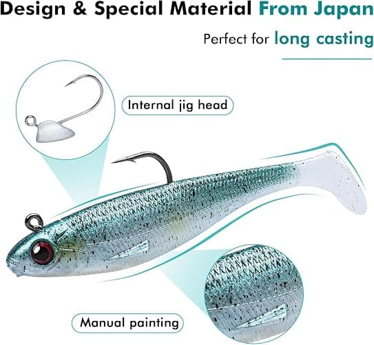 TRUSCEND Easy Catch Pre-Rigged Soft Lures, Unique Vibrating Swim Action and Trembly Sinking Move for More Bites, Amazing Soft Swimbait for Family Fishing, Fishing Lures for Bass Trout Crappie Walleye thumbnail 4
