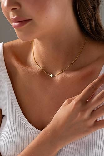 Rotnso Cross Necklace for Women 14K Gold Silver Plated Dainty Small Cross Pendant Choker Simple Trendy Cute Cross Charm Chain Necklace Easter Basket Stuffers Baptism Religious Faith Jewelry Gift thumbnail 8
