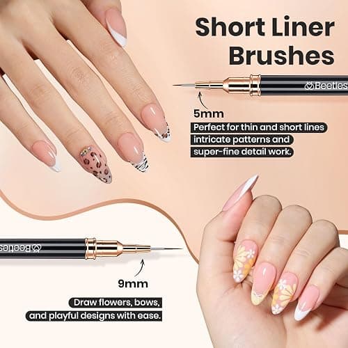 Beetles Liner Brushes for Nails 5pcs, Metallic Nail Art Brushes Black | Nail Liner Brushes Sizes 5/9/15/20/25mm with Palette Holder, Nail Art Pens with Cap, Painting Lines Details Nails Art Tools thumbnail 3