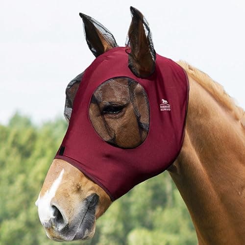 Harrison Howard Super Comfort Stretchy Fly Mask Large Eye Space with UV Protection Soft on Skin with Breathability Fly Mask Burgundy M - Image 1