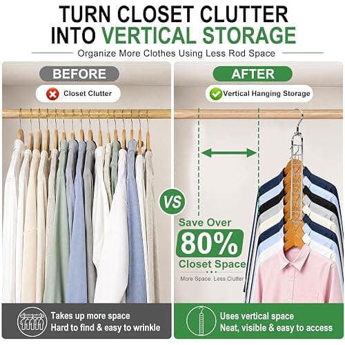 College Dorm Room Essentials, 9-Hole Space Saving Hangers for Closet Organizers and Storage, Heavy Duty Cascading Hanger with 360° Swivel Hook, Wide Slot Closet Space Saver for Wardrobe, Apartment thumbnail 3
