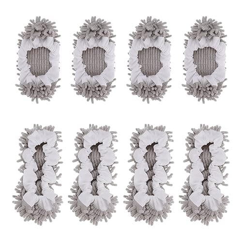 WellMall 8 Pcs Mop Slippers Socks Floor Cleaning,Microfiber Shoe Covers dust Washable Reusable for Woman Man House Kitchen (Grey) - Gray - Image 1