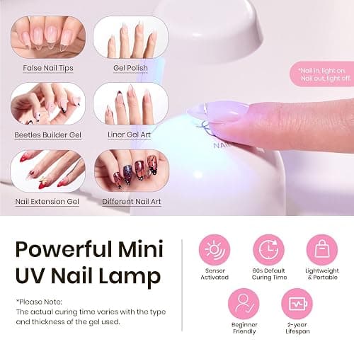 Beetles Tipex Gel Nail Kit, Medium Almond Nail Tips 224 Pcs 16 Sizes Pre-Building Pre-Etched False Nail Tips with Tipex Nail Glue, Mini Nail Lamp Thick Acrylic Nail Set thumbnail 5