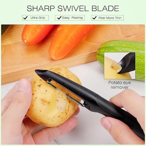 Senbowe Upgrade Potato Peeler for Kitchen, 6PCS Stainless Steel Vegetable Peeler, I and Y Veggie Food Peeler for Apple Fruit Carrot Zucchini Cucumber,Good Grip Makes Peeling Very Easy thumbnail 6
