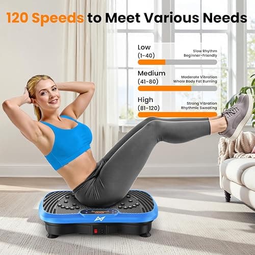 AXV Vibration Plate Exercise Machine Fitness Platform Body Vibrating Board | Curved Design 200W Powerful Oscillating 120 Level Shake Plate for Lymphatic Drainage Recovery Whole Body Toning With Handles thumbnail 6
