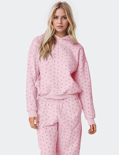OLAPTA Women 2 Piece Outfits Ditsy Flower Print Sweatsuits Sets Long Sleeve Sweatshirts Wide Leg Sweatpants Fall Tracksuits thumbnail 2