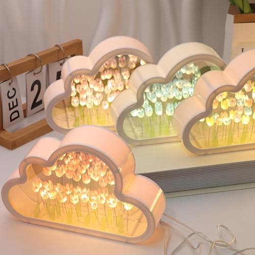ITOWNKN Unique Tulip Lamp Cloud Night Light, Fully Assembled Infinity Flowers Mirror, USB Powered Home Decoration Table Lamp, Aesthetic Room Decor Gifts for Teen Girls Kids (Pink) thumbnail 6
