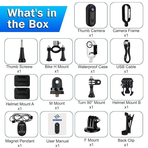 i3 4K Thumb Action Camera,Tiny Size, Mount Anywhere,Small Body Camera with Spring Clip,Portable Vlogging,Hands-Free POV Recording,Helmet Cam for Cycling,Motorcycle (with 128G-Card, Black) thumbnail 9