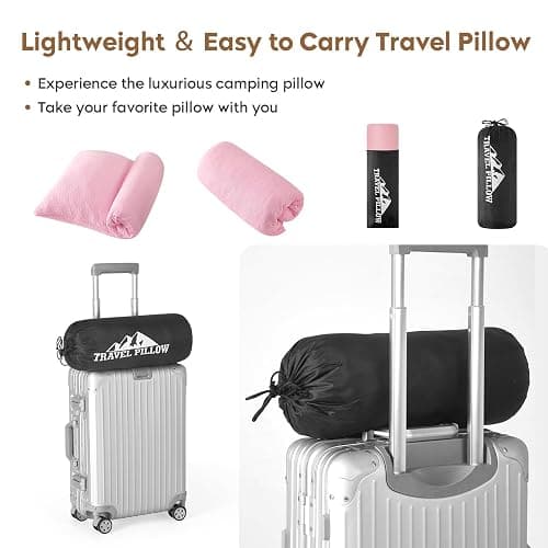 PEUJEW Small Shredded Memory Foam Pillow, Camping Pillow Travel Pillow - Compressible Medium Firm, Breathable Cover, Ideal Backpacking Hiking, Airplane and Car (Apricot Pink, M) thumbnail 6