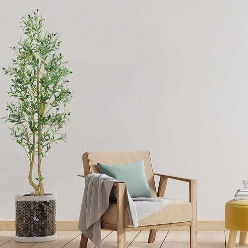 HZXGCP Olive Tree Artificial Indoor, 6ft, Green, Bendable Branches, Realistic Fruits, Easy Assembly, Low Maintenance - Multi-pole Olive Tree - 6ft thumbnail 4