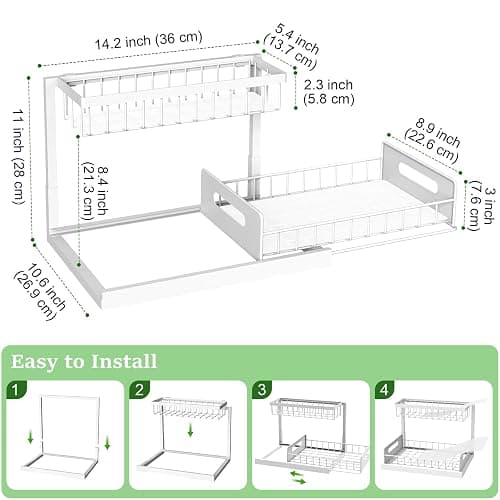 REALINN Under Sink Organizer, Pull Out Cabinet Organizer 2 Tier Slide Out Sink Shelf Cabinet Storage Shelves, Under Sink Storage for Kitchen Bathroom Cabinet, White, 1 Pack thumbnail 2