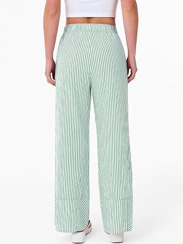 ANRABESS Womens Gingham Boxer Wide Leg Palazzo Lounge Pants | Checkered Plaid & Striped，Pajamas PJ Boxer Bottoms，Elastic Waist Trousers with Pockets，Casual Daily Home Wear, Fall Outfits thumbnail 6