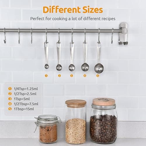 U-Taste Teaspoon Tablespoon Measuring Spoons: 18/8 Stainless Steel Measure Scoop Set of 5, 1/4 TSP, 1/2 TSP, 1 TSP, 1/2 TBSP & 1 TBSP, Metal Kitchen Measurement Utensil for Dry and Liquid Ingredients thumbnail 3