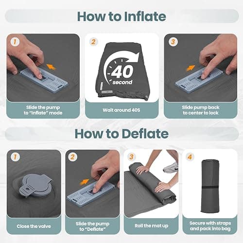 INNERWILD Camping Sleeping Pad with Electric Pump, 3.15" Thick Self Inflating Memory Foam Camping Mattress Pad with Pillow, 4-Season Portable Camp Sleeping Mat for Travel,Car,Tent,Home-Grey thumbnail 8