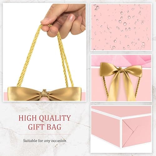JMANNI Gift Bags, 1PCS Gift Bags Large with Ribbon and 1 Greeting Cards 2 Tissue Paper, Portable Paper Gift Bag with Handles, Birthday Gift Bags,Present Bags for Wedding Party Mothers Day thumbnail 4