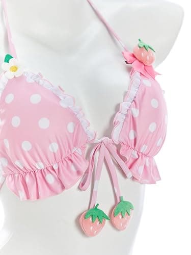 haikyuu Women Strawberry Bikini Set Vintage Polka Dots Swimsuit Kawaii Cute Bathing Suit Y2k Swimwear thumbnail 5