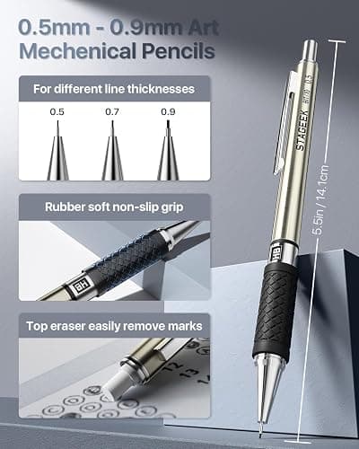 STAGEEK Mechanical Pencil Set with Case 34 Count, Drawing Pencils 0.5, 0.7, 0.9MM & 3PCS 2MM Sketching Pencils with 384PCS Lead Refills (6B 4B 2B HB 2H 4H Color) for Artist Drafting Drawing Writing thumbnail 4