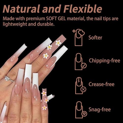 Cycullinyt 240Pcs Square Soft Gel Nail Tips, Long Square Nails, 12 Sizes Full Cover Acrylic Fake Nails Straight Clear False Nail Extension for Beginner and Professional Home Salon DIY thumbnail 3