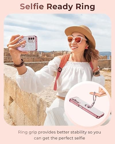 XYZ for Galaxy A16 5G Case with Stand, for Samsung A16 5G Case with Double Ring, Women Girls Bling Luxury Glitter Clear Phone Case Cover Heart for Samsung Galaxy A16 5G, Rose Gold thumbnail 2