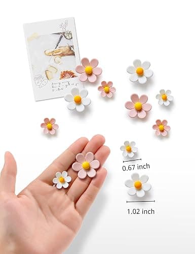Mymazn Fridge Magnets Cute Refrigerator Magnets Colorful Decorative Magnets 3D Flower Magnets for Office Kitchen Locker 16PCS Pink White (8 Small+8 Large) - Pink+white thumbnail 2