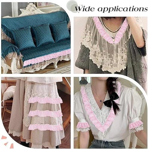 GORGECRAFT 11 Yards Pink Double-Layer Pleated Chiffon Lace Trim 5cm Wide 2-Layer Gathered Ruffle Trim Edging Tulle Trimmings Fabric Ribbon Jacquard lace for DIY Sewing Crafts Pillowcase Embellishments thumbnail 7
