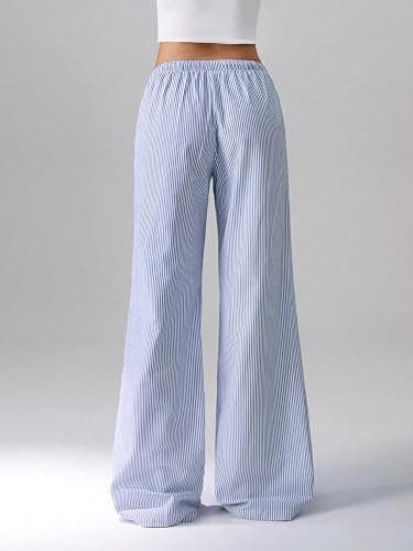 ZAFUL Casual Pants for Women, Pajama Pants Stripe Home Pants Palazzo Drawstring Waist Straight Leg thumbnail 2