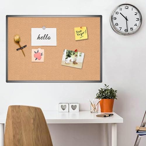 VIZ-PRO Cork Notice Board, 36 X 24 Inches, Cork Bulletin Board with Black Aluminium Frame thumbnail 2