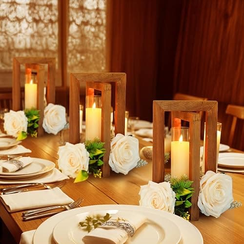 OurWarm 10Pcs Wedding Centerpieces for Tables, Foldable Centerpiece Table Decorations Center Pieces Decoration for Table, Rustic Wood Lantern Centerpieces for Tables Wedding Party Table Decor (Brown) thumbnail 2