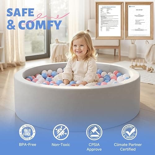Wilwolfer Foam Ball Pit for Toddlers, Large Baby Ball Pit for Babies with Soft Memory Sponge, Indoor Outdoor Baby Playpen, Kids Play Ball Pool, Gift Toys for Infants Boys and Girls (Gray, NO Balls) thumbnail 6