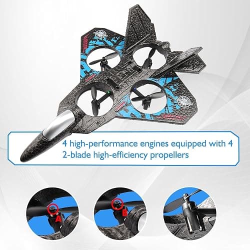 RC Plane Drone Helicopter Quadcopter, RTF 2.4GHz 6-axis Gyro Remote Control Airplane RC Jet Fighter with 3D Flip, Gravity Sensing, Spray Stunts Easy to Fly RC Glider Toys for Adult Kids (Grey) thumbnail 9