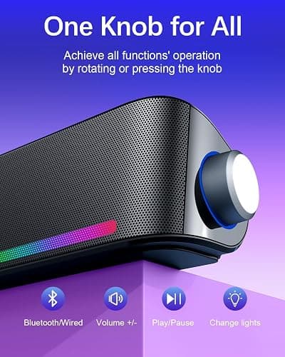 Computer Speakers, Hi-Fi Sound Quality Computer Sound Bar, Bluetooth 5.0 & 3.5mm Wired PC Speakers with 4 Dynamic Lighting Modes, USB Powered Speakers for PC, Desktop, Laptops, Phones, Monitors, Xbox thumbnail 5