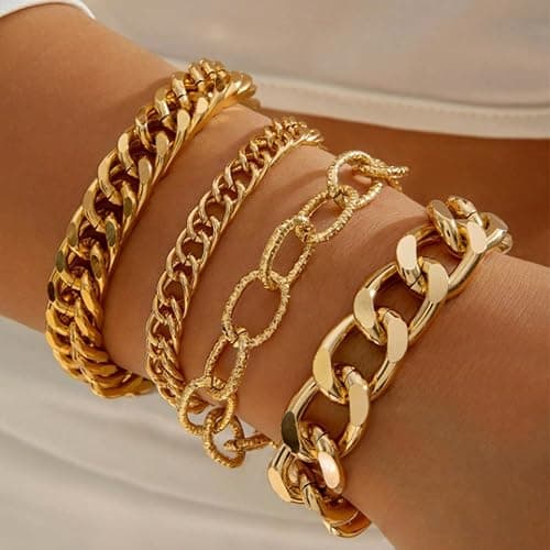 16 PCS Gold Bracelets for Women, Dainty Bracelets Set for Women Trendy, Gold Stackable Cuban Link Paperclip Chain Bracelet Pack Jewelry Gifts for Women thumbnail 3