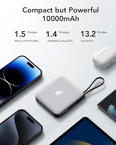 VRURC Portable Phone Charger 4 Built-in Cables, Fast Charging PD 20W Power Bank 10000mAh, USB C Mini Battery Pack for iPhone 16 15 14 Samsung Galaxy S23 Google Android Cell Phones(1 Pack) thumbnail 3