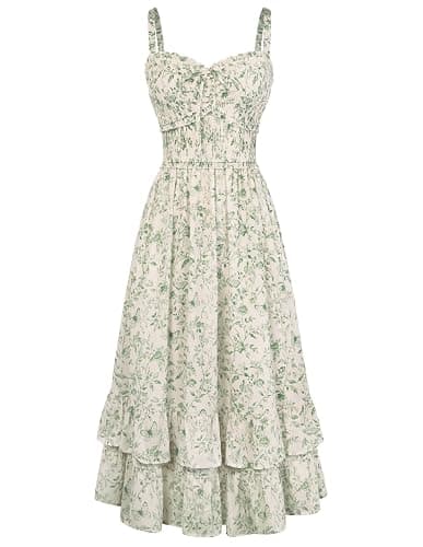 Scarlet Darkness Women's Floral Cottagecore Dress Smocked A Line Casual Milkmaid Sundress with Pockets - Image 1