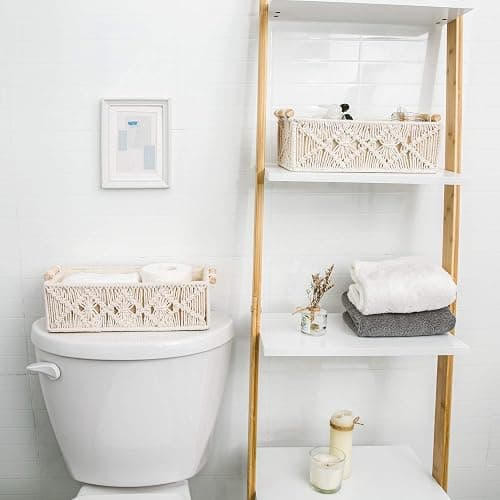 Mkono Macrame Storage Baskets Boho Decor Box Handmade Woven Decorative Countertop Toilet Tank Shelf Cabinet Organizer for Bedroom Livingroom Home, Set of 2, Ivory thumbnail 2