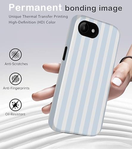 Amzfield Compatible with iPhone 16e/17e Case Cute Striped Aesthetic for Women Girls Simple Chic Girly Dual Layer Hybrid Protection Elegant Case for iPhone 16e for iPhone 17e-Blue thumbnail 2