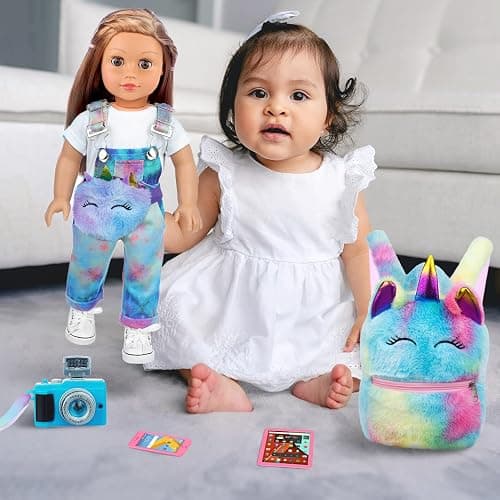 ZITA ELEMENT 7 Pcs American 18 Inch Doll Clothes and Accessories - 18 Inch Doll Clothes Set with Backpack, Waist Bag, Cell Phone, Tablet, Camera thumbnail 5