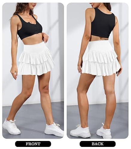 MIYIEONZ Women's Cute High Waist Ruffle Mini Skirt Layered Ruffle Hem Flared Flowy Casual Swing Beach Mini Short Skirt thumbnail 2
