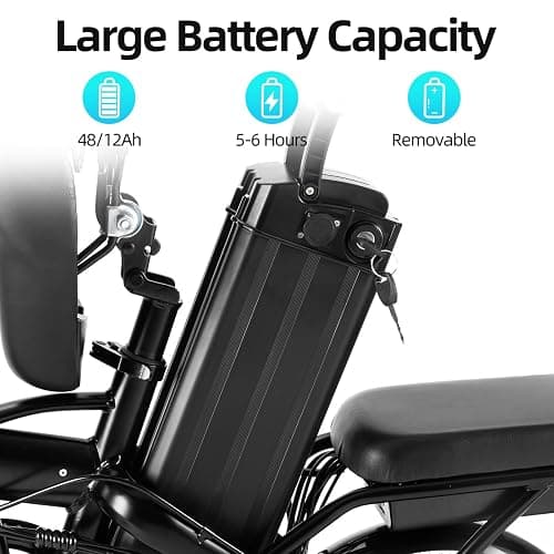 Sportpules 500W Folding Electric Bike, 22MPH Large Removable Battery E-Bike, 14" Fat Tire Adult Electric Bicycles for Commute thumbnail 5