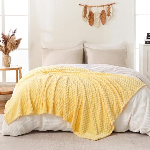 Bnuitland Light Yellow Flannel Throw Blanket (50X40 inches), 300 GSM Fleece Cozy Warm Soft Lightweight Bed Sofa Blanket for Babys and Pets, Suitable for All Seasons thumbnail 5